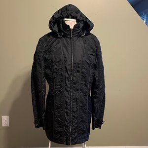 Hooded Black Zipper Front Raincoat Long Jacket 8